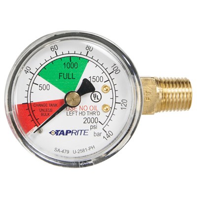Taprite 2000psi Gauge, Left Hand Threads, Right Inlet