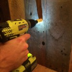 Core out the holes for the faucet shanks using a hole saw