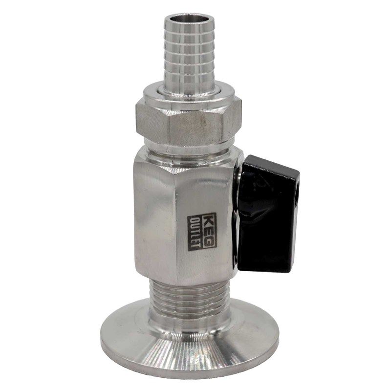 1.5" Triclamp with Shutoff Ball Valve & 1/2" Barb