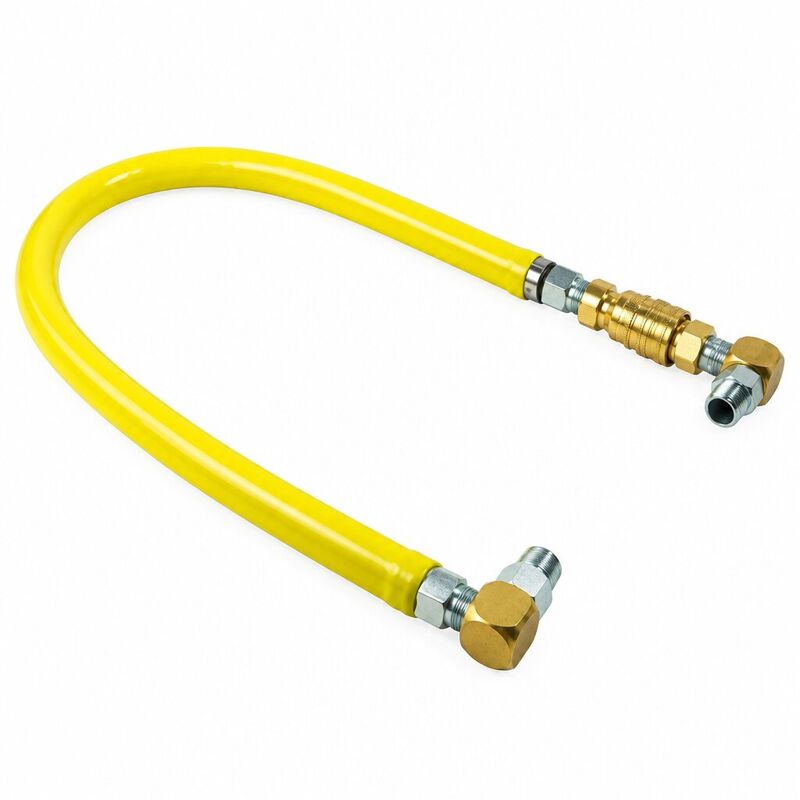Gas Flex Hose, 3/4-in x 4ft w/ Quick Disconnect w/ (2) Elbows, Includes: Restraining Device & Gas Va