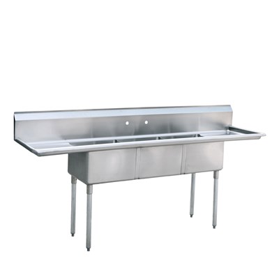 3 Compartment Bakery Sheet Pan Sink with 24-in Left and Right Drainboards