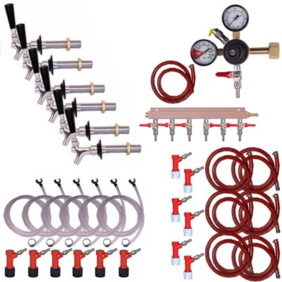 Refrigerator Keg Kit - 6 Tap - Pin Lock w/ CMB Regulator