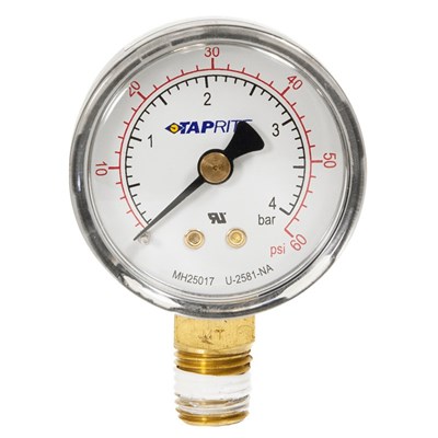 Taprite 30psi Gauge, Right Hand Threads, Bottom Inlet