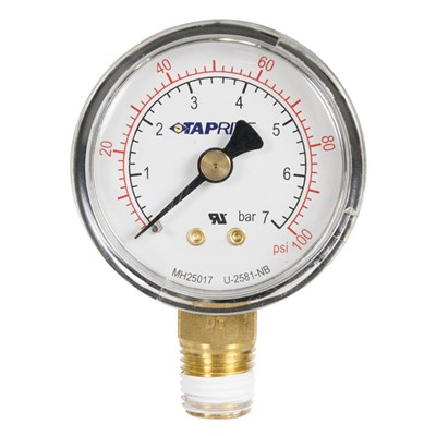 Taprite 90psi Gauge, Right Hand Threads, Bottom Inlet