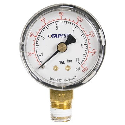 Taprite 160psi Gauge, Right Hand Threads, Bottom Inlet