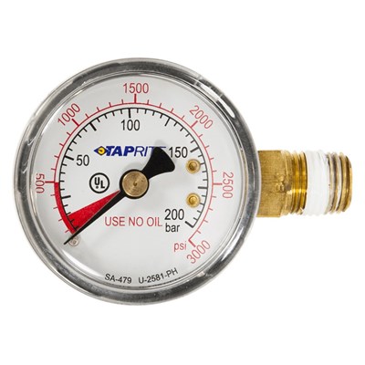 Taprite 3000psi Gauge, Left Hand Threads, Right Inlet
