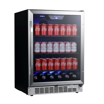 24 Inch Wide 142 Can Built-In Beverage Cooler with Tinted Door and LED Lighting