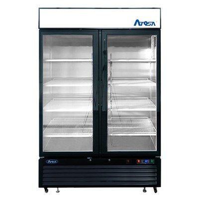 Atosa Upright Refrigerator w/ Two Sliding Glass Door & Stainless Interior/Exterior - Bottom Mount