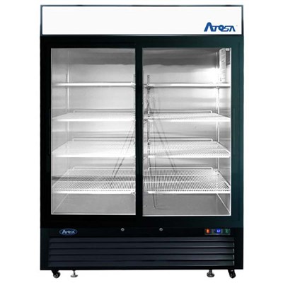 Atosa Upright Refrigerator/Merchandiser / Two Sliding Door, Black Cabinet (44.8cuft) - Bottom Mount