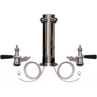3" Dual Faucet Stainless Steel Beer Tower with SS Shanks and SS Sanke D Couplers