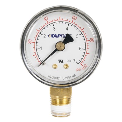 Taprite 100psi Gauge, Right Hand Threads, Bottom Inlet