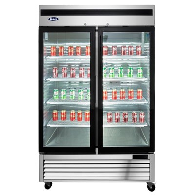 Atosa Upright Refrigerator w/ Two Glass Door & Stainless Interior/Exterior - Bottom Mount