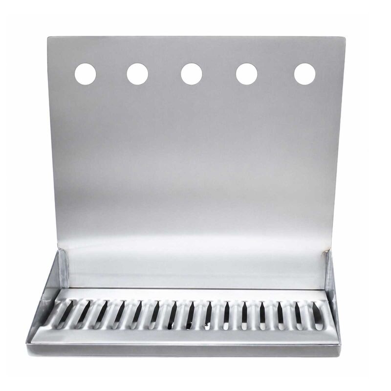 16" Stainless Shank Mount Drip Tray - 5 Faucet Holes with Drain