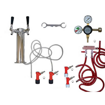 2 Faucet Tower Keg Kit - Taprite Regulator - PIN LOCK