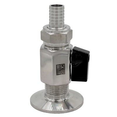 1.5" Triclamp with Shutoff Ball Valve & 1/2" Barb / Sanke D Coupler - Tri-Clamp Fittings & Ball Valves