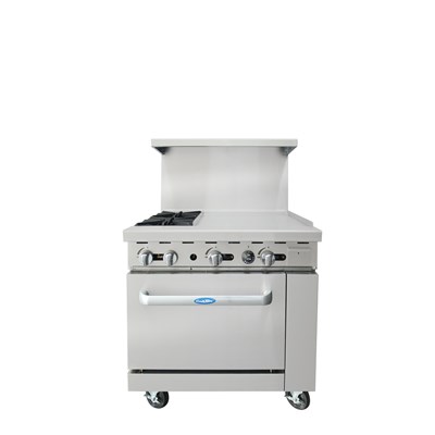 36" Gas Range w/ 2 32,000 BTU Burners, 24-in Griddle (R); 26-1/2" Wide Oven (w/ Casters) (Alternate View 1)