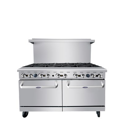 60" Gas Range w/ 10 32,000 BTU Burners; 2 26-1/2" Wide Ovens; 4 Oven Racks (Casters Included) (Alternate View 1)