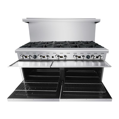 60" Gas Range w/ 10 32,000 BTU Burners; 2 26-1/2" Wide Ovens; 4 Oven Racks (Casters Included) (Alternate View 2)