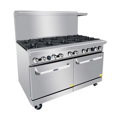 60" Gas Range w/ 10 32,000 BTU Burners; 2 26-1/2" Wide Ovens; 4 Oven Racks (Casters Included) (Alternate View 3)