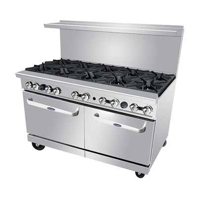 60" Gas Range w/ 10 32,000 BTU Burners; 2 26-1/2" Wide Ovens; 4 Oven Racks (Casters Included) (Alternate View 4)