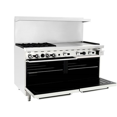 60" Gas Range w/ 4 32,000 BTU Burners; 36-in Griddle (R); 2 26-1/2" Wide Ovens; 4 Oven Racks (Alternate View 2)