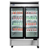 Atosa Upright Refrigerator w/ Two Glass Door & Stainless Interior/Exterior - Bottom Mount