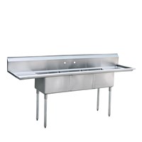 Three Compartment Sink, w/ Right and Left Drainboards
