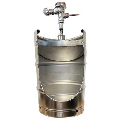 Keg Urinal Front Cutout w/ Flusher & Drain - 1/2 bbl Keg (Alternate View 1)