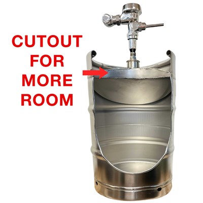 Keg Urinal Front Cutout w/ Flusher & Drain - 1/2 bbl Keg (Alternate View 2)