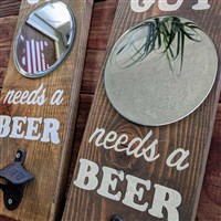 Wall Mounted Mirror Bottle Opener "This Guy Needs a Beer" (Alternate View 2)