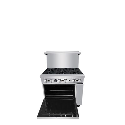 36" Gas Range w/ 6 32,000 BTU Burners; 26-1/2" Wide Oven; 2 Oven Racks (Castors Included) (Alternate View 2)