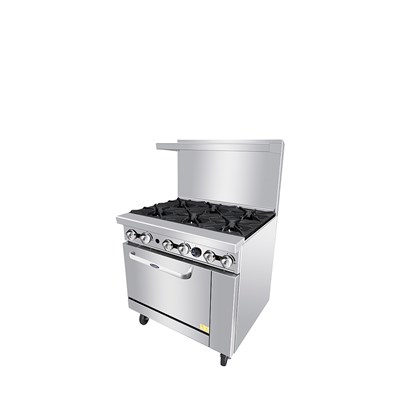 36" Gas Range w/ 6 32,000 BTU Burners; 26-1/2" Wide Oven; 2 Oven Racks (Castors Included) (Alternate View 4)