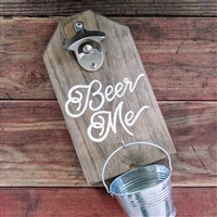 Wall Mounted Bottle Opener "Beer Me" w/ Cap Catch Pail (Alternate View 2)